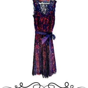 Black lace dress with red underneath sheath, size 10, SHANI